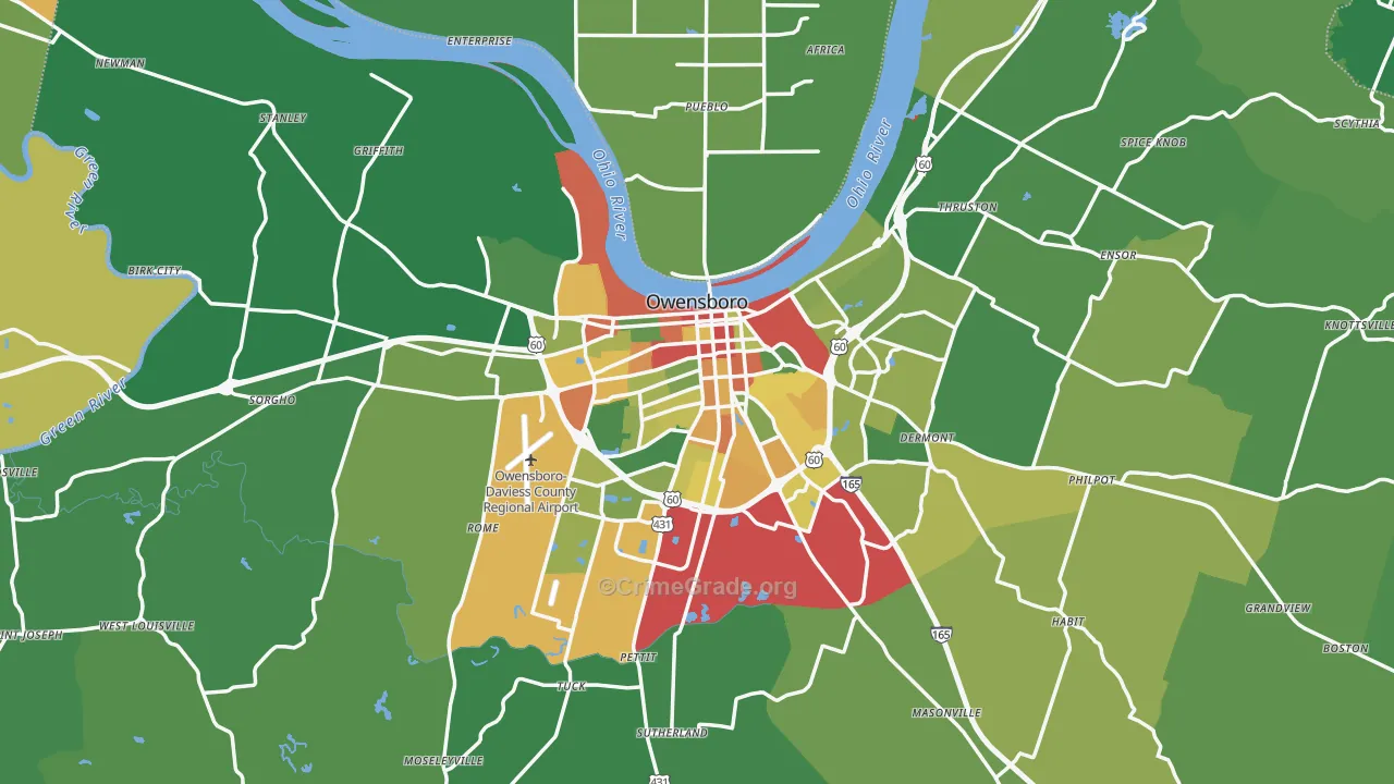Owensboro, KY Map of Burglary Rates