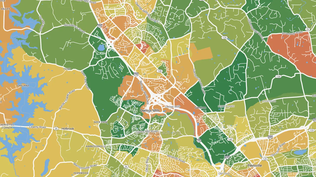 Owings Mills, MD Map of Burglary Rates