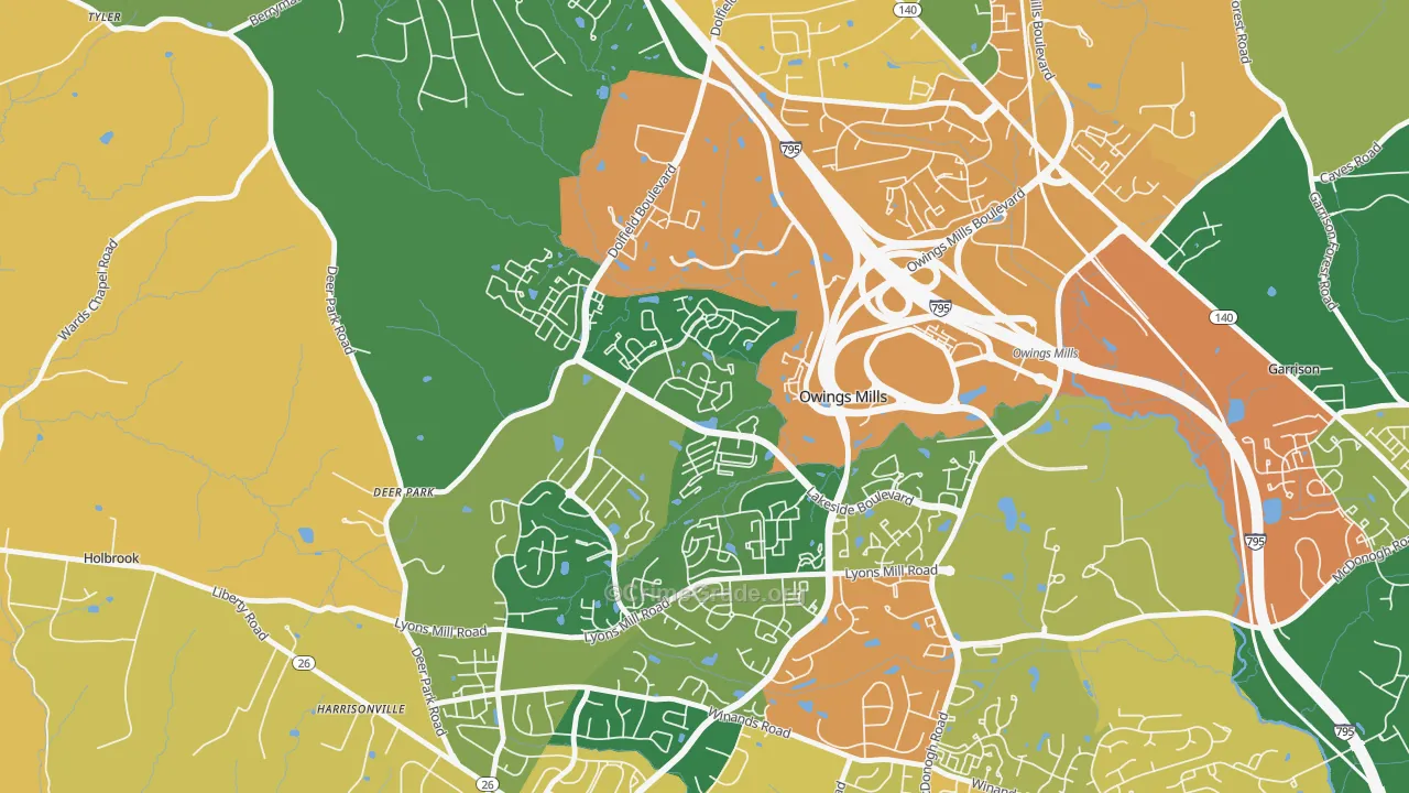 Owings Mills New Town, Owings Mills, MD Map of Burglary Rates