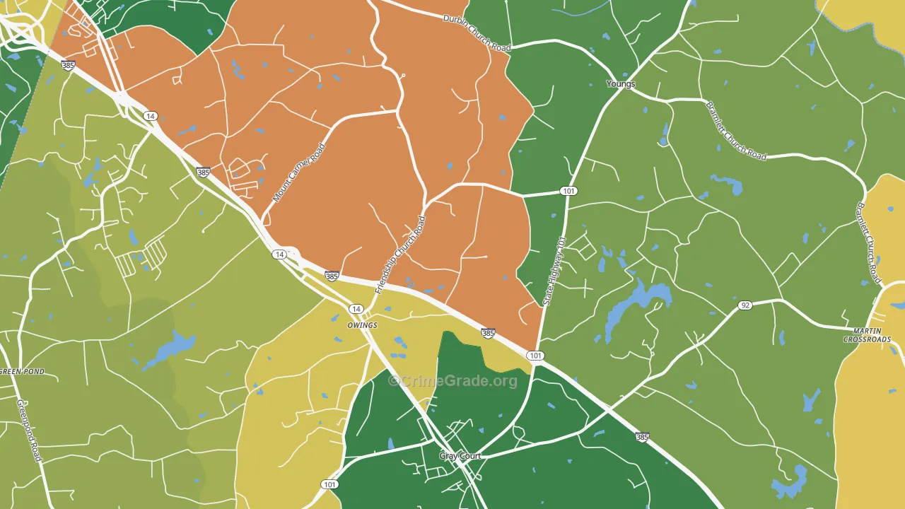 Owings, SC Map of Burglary Rates