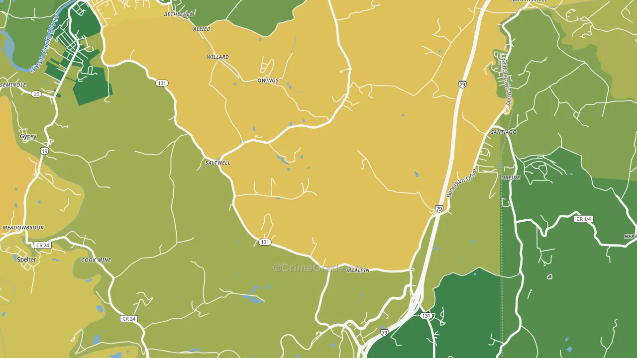 Owings, WV Map of Burglary Rates