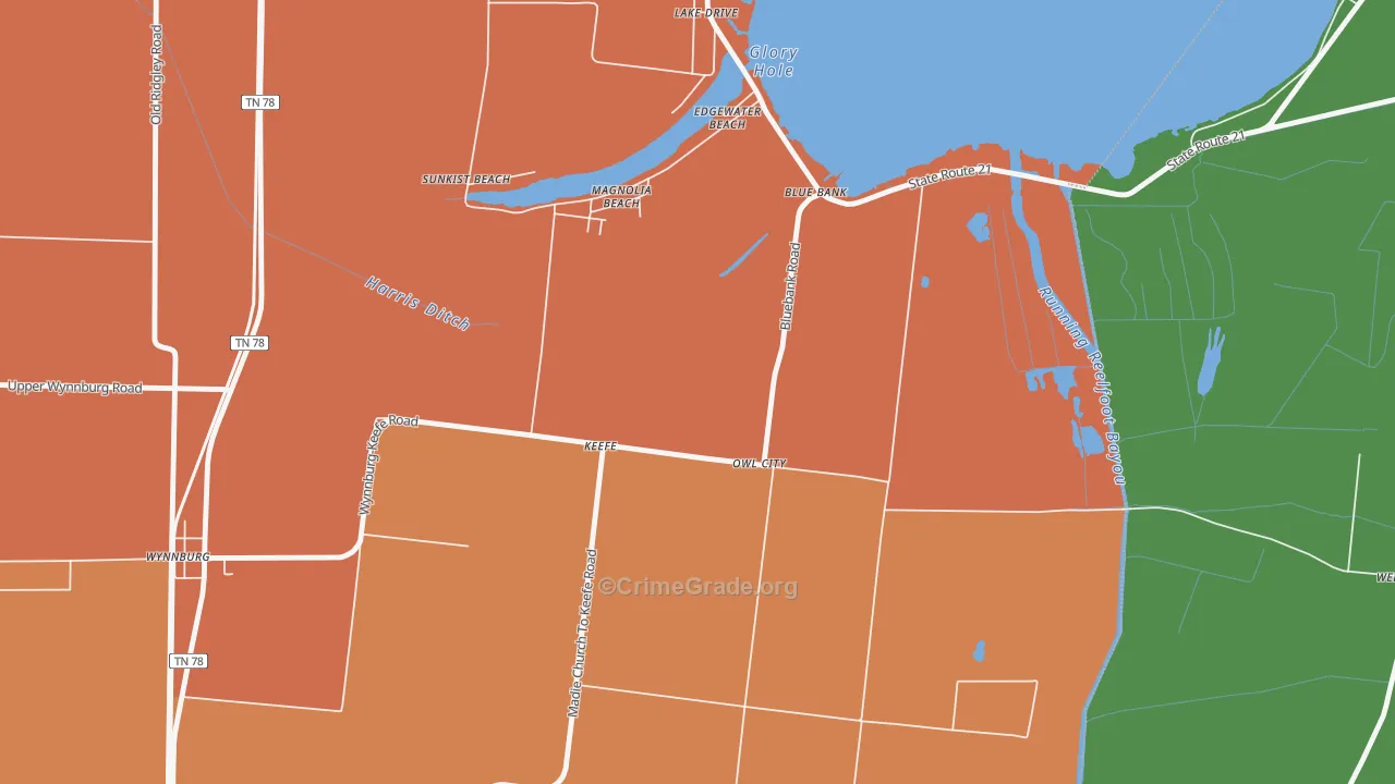 Owl City, TN Map of Burglary Rates