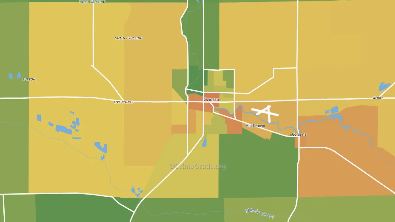 Owosso, MI Map of Burglary Rates