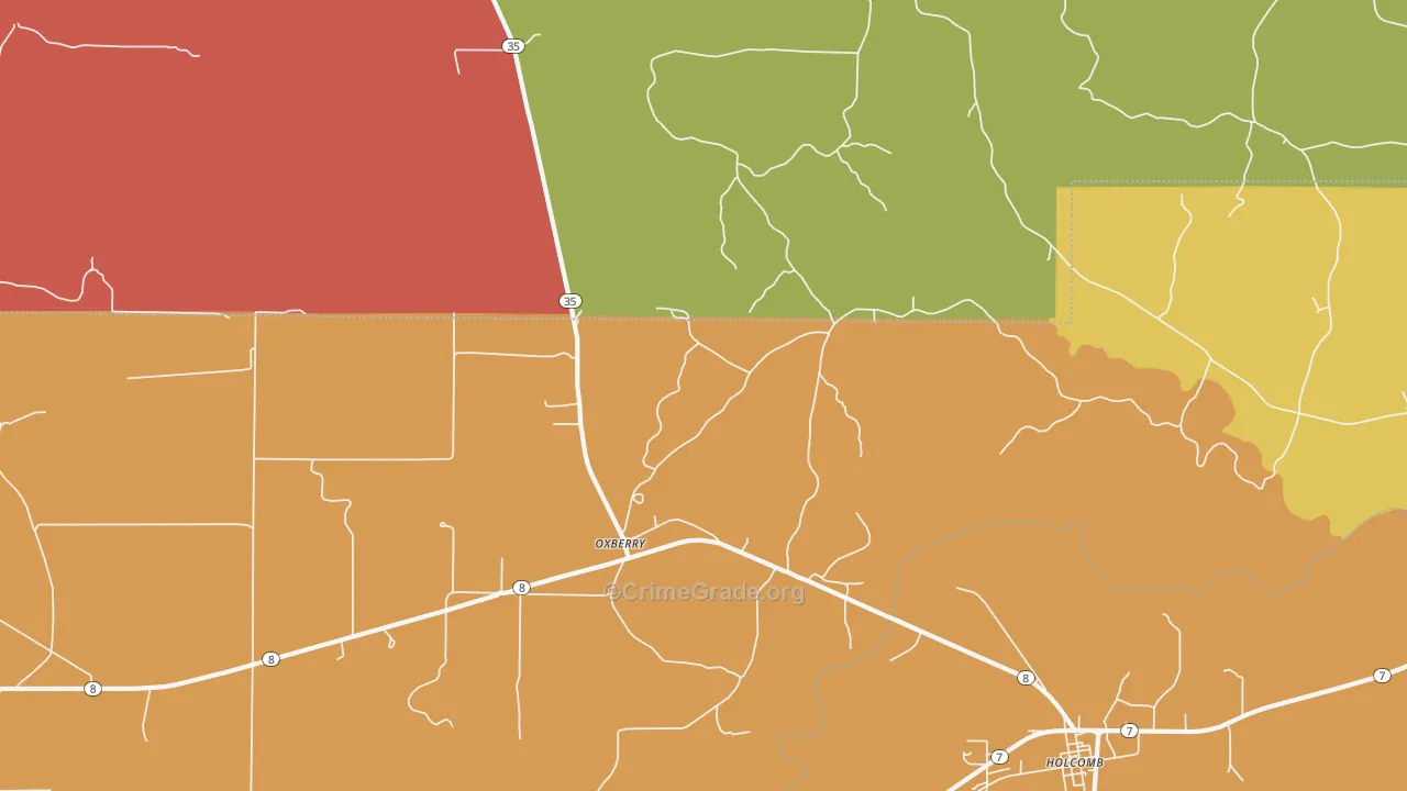 Oxberry, MS Map of Burglary Rates