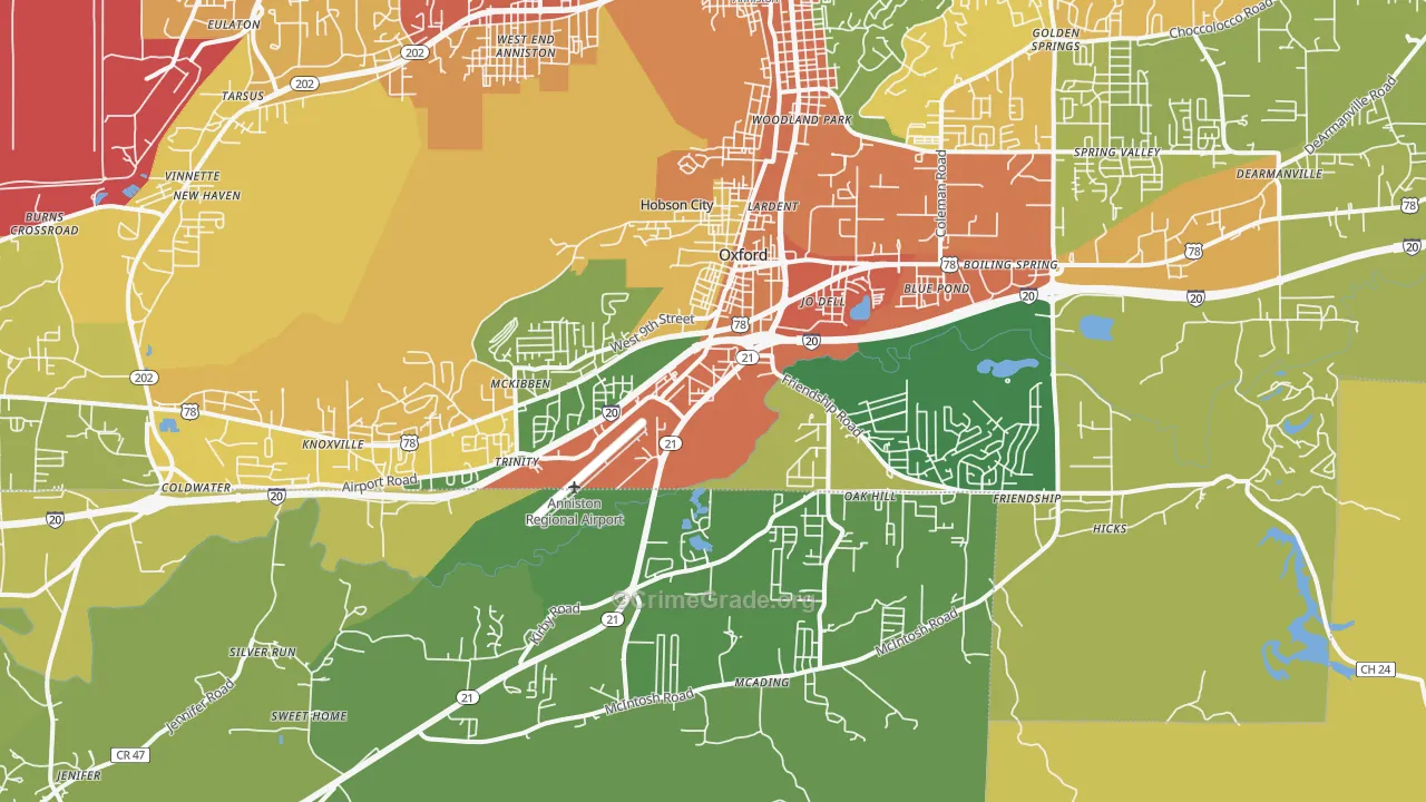 Oxford, AL Map of Burglary Rates