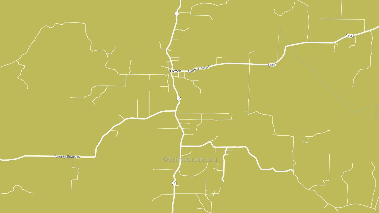Oxford, AR Map of Burglary Rates