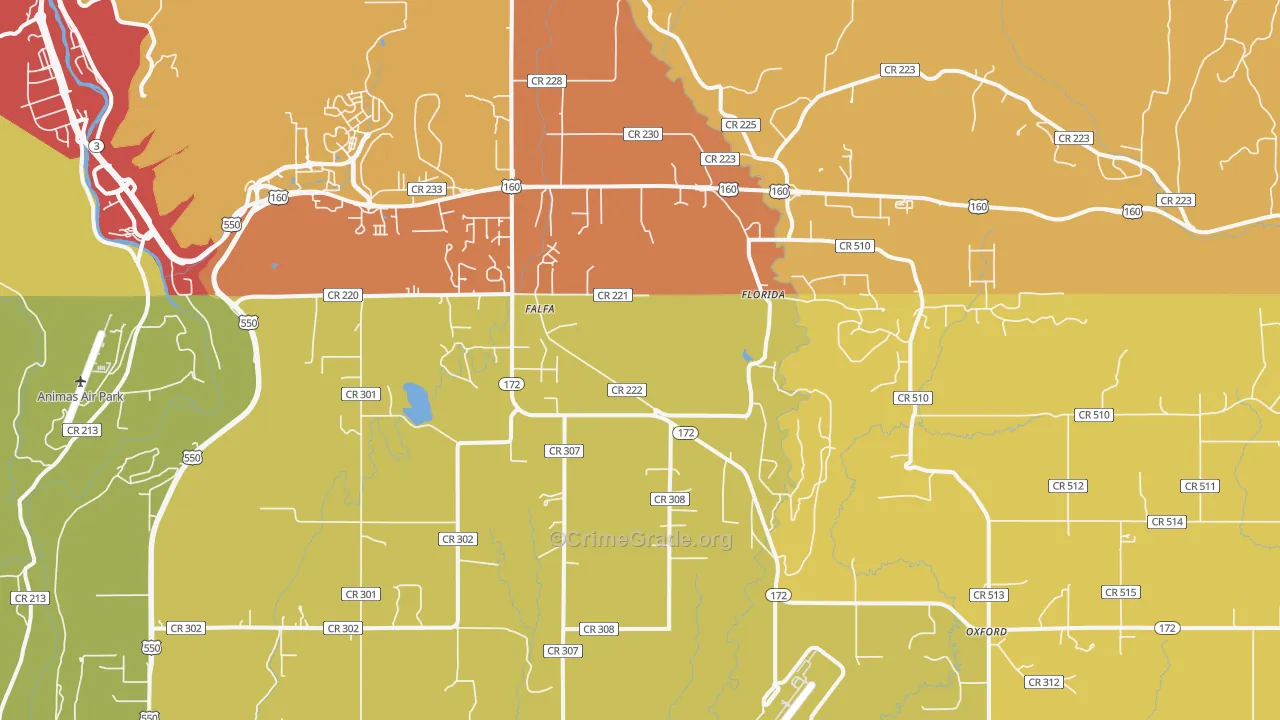 Oxford, CO Map of Burglary Rates