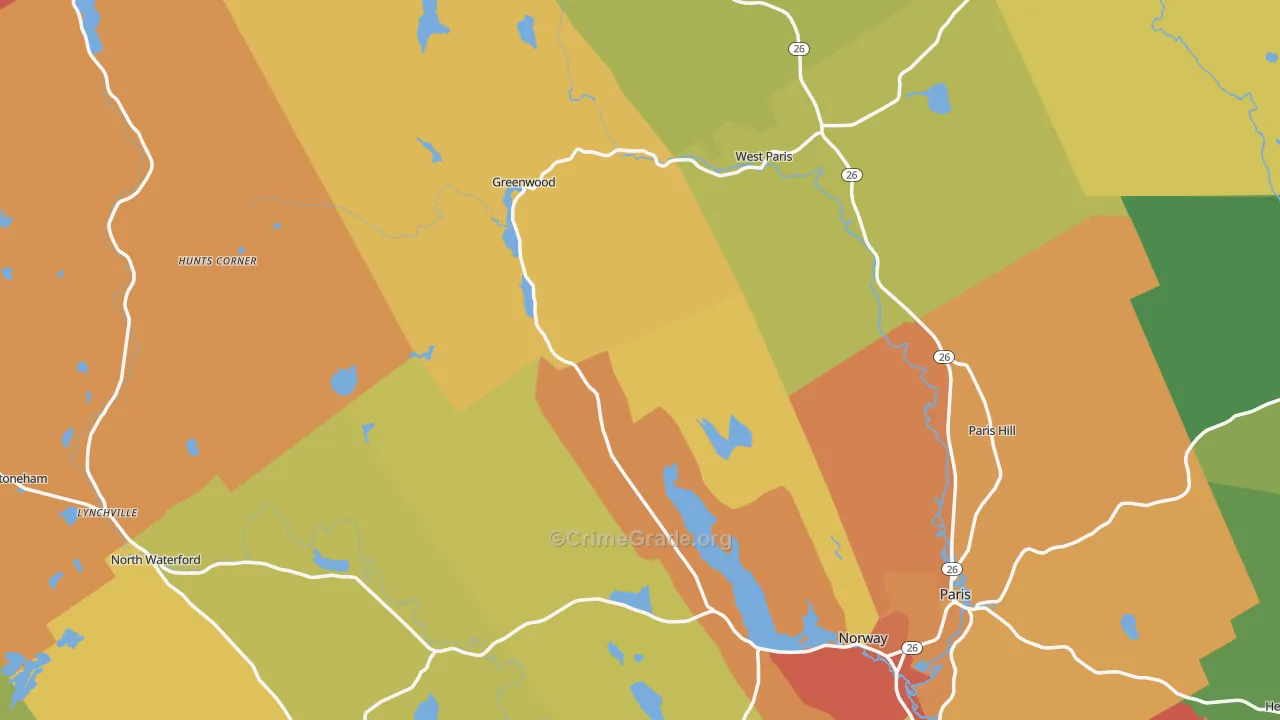Oxford County, ME Map of Burglary Rates