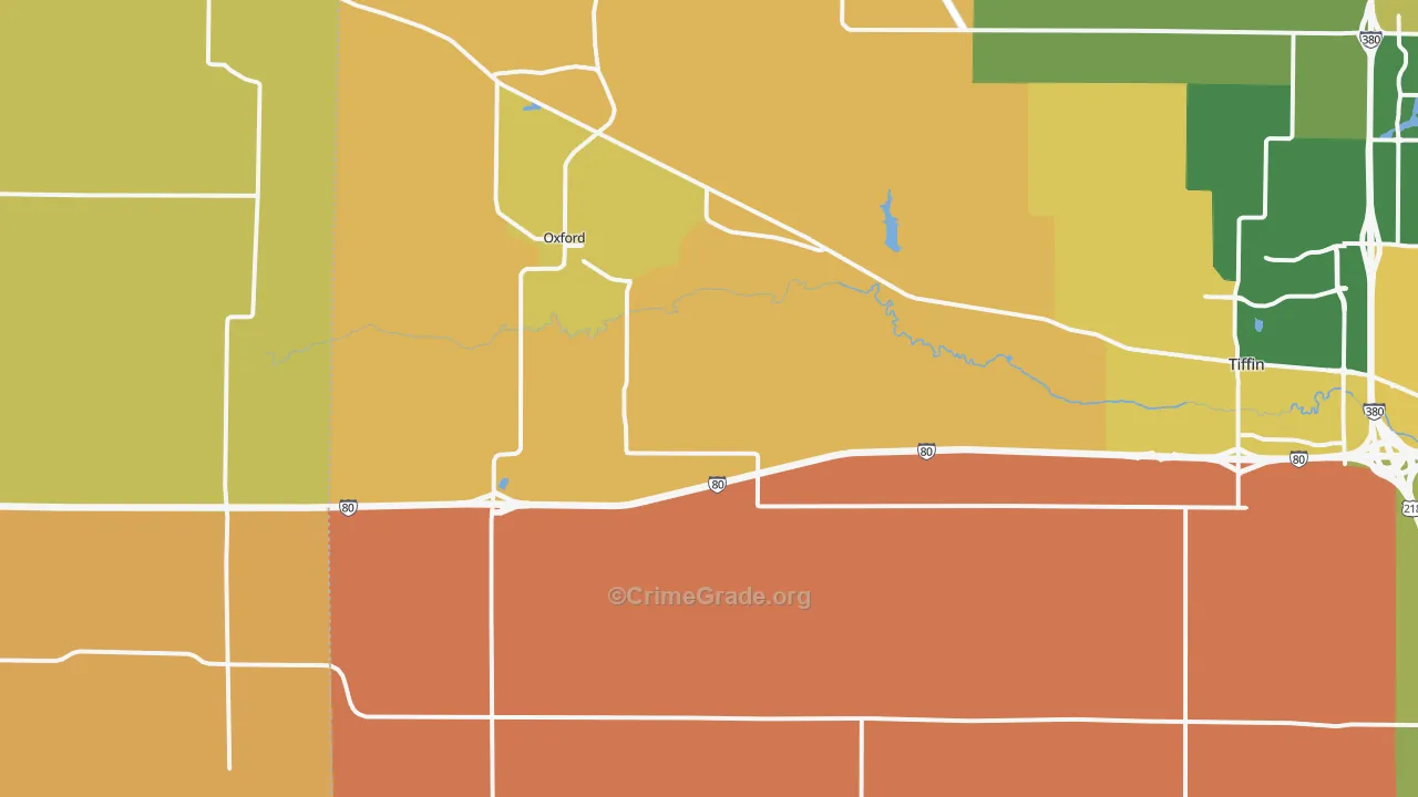 Oxford, IA Map of Burglary Rates
