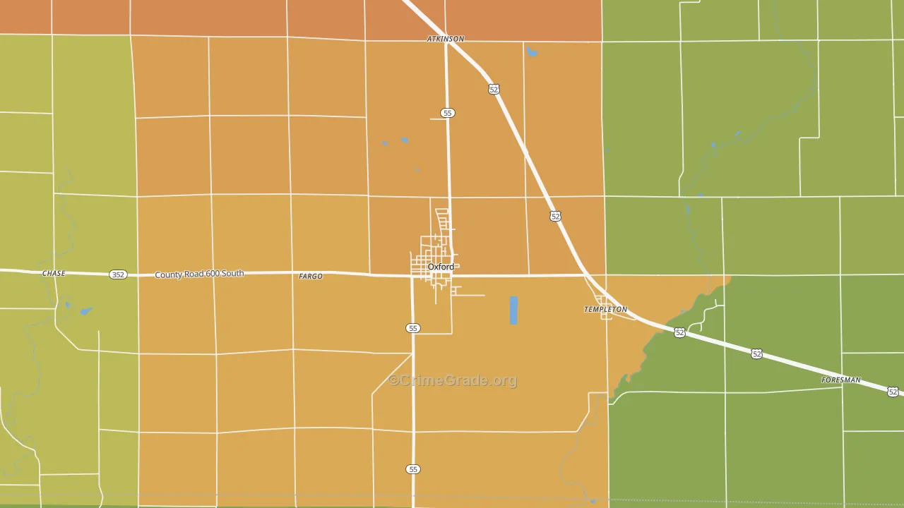 Oxford, IN Map of Burglary Rates