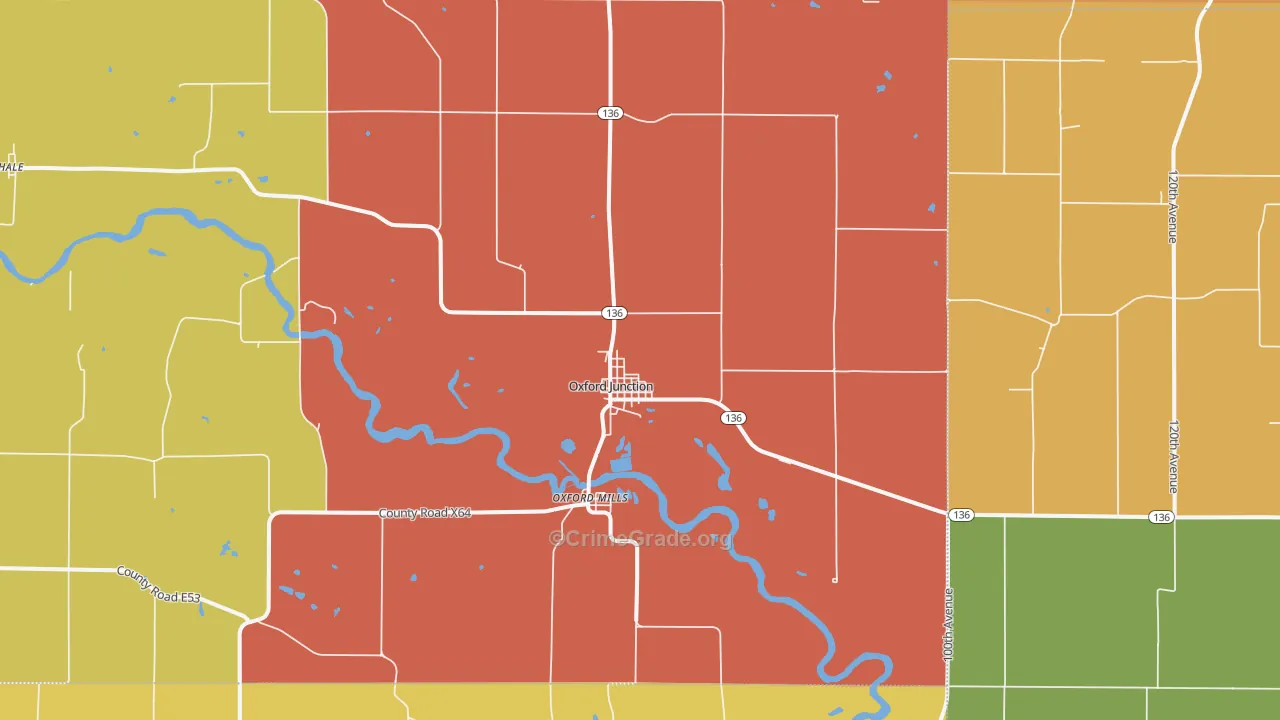 Oxford Junction, IA Map of Burglary Rates