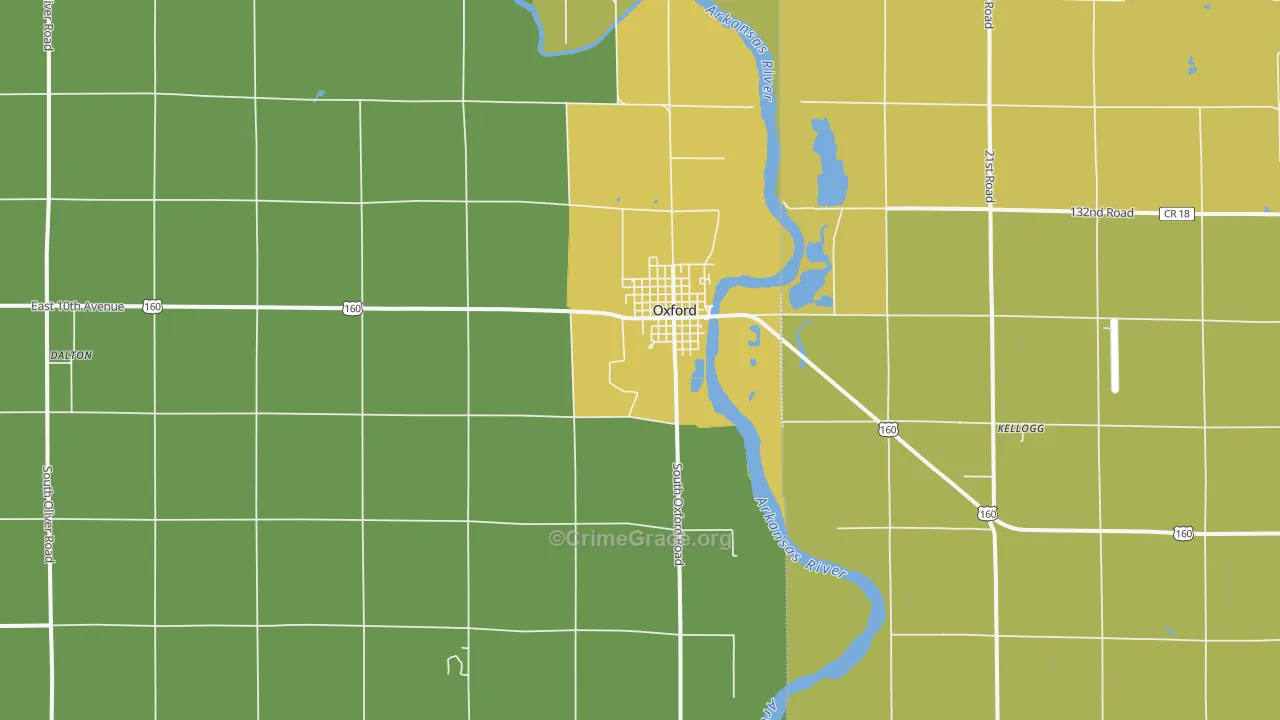 Oxford, KS Map of Burglary Rates