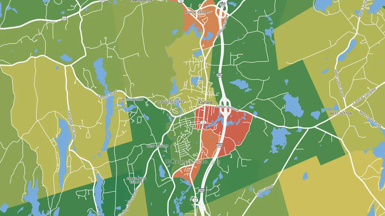 Oxford, MA Map of Burglary Rates