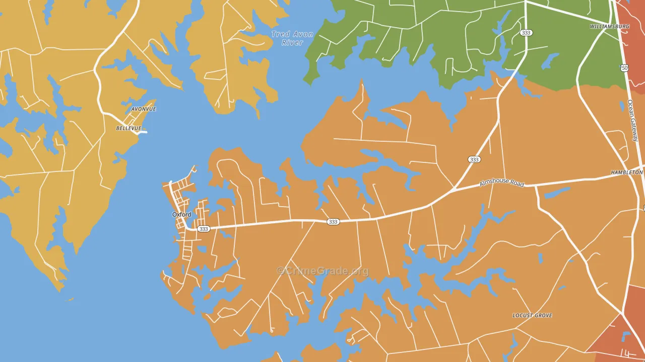 Oxford, MD Map of Burglary Rates