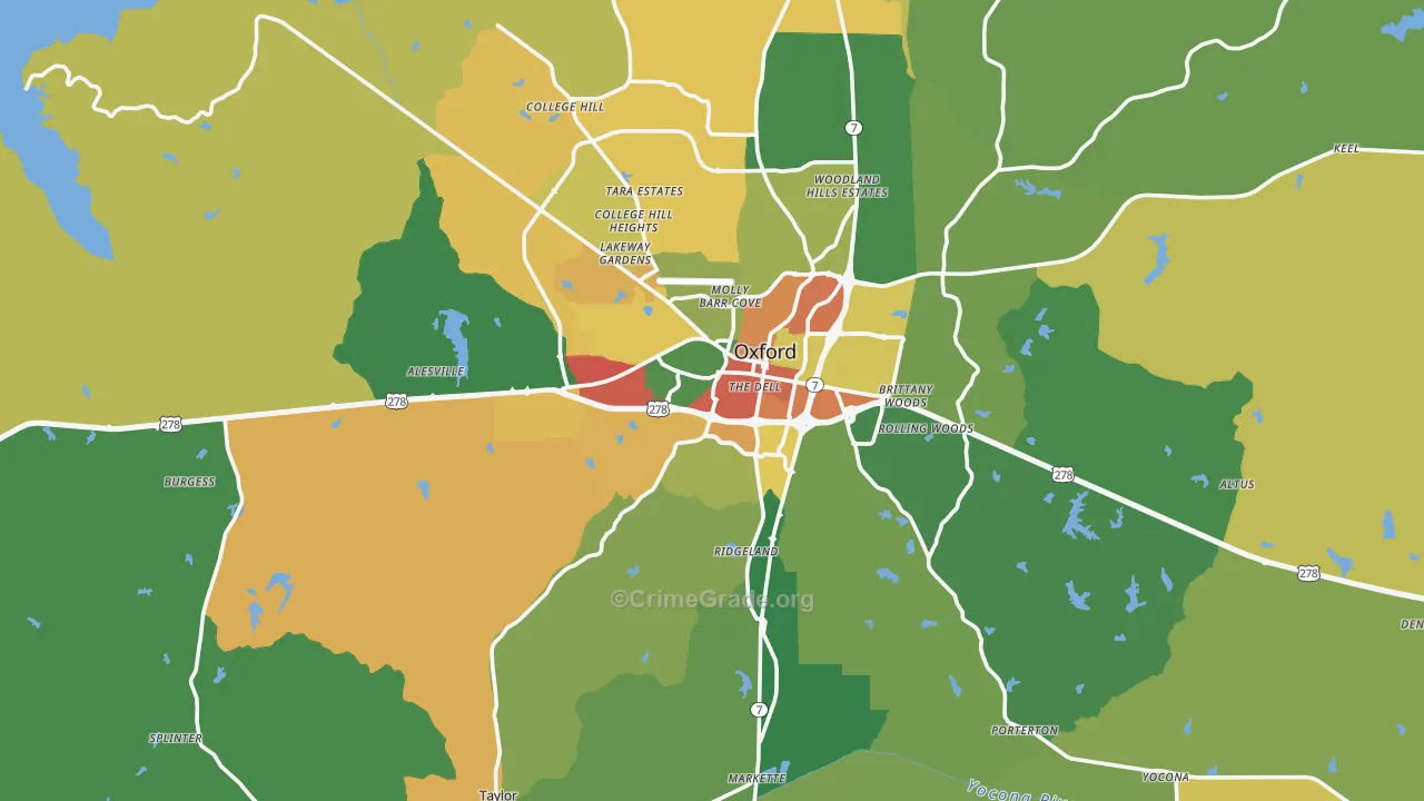 Oxford, MS Map of Burglary Rates