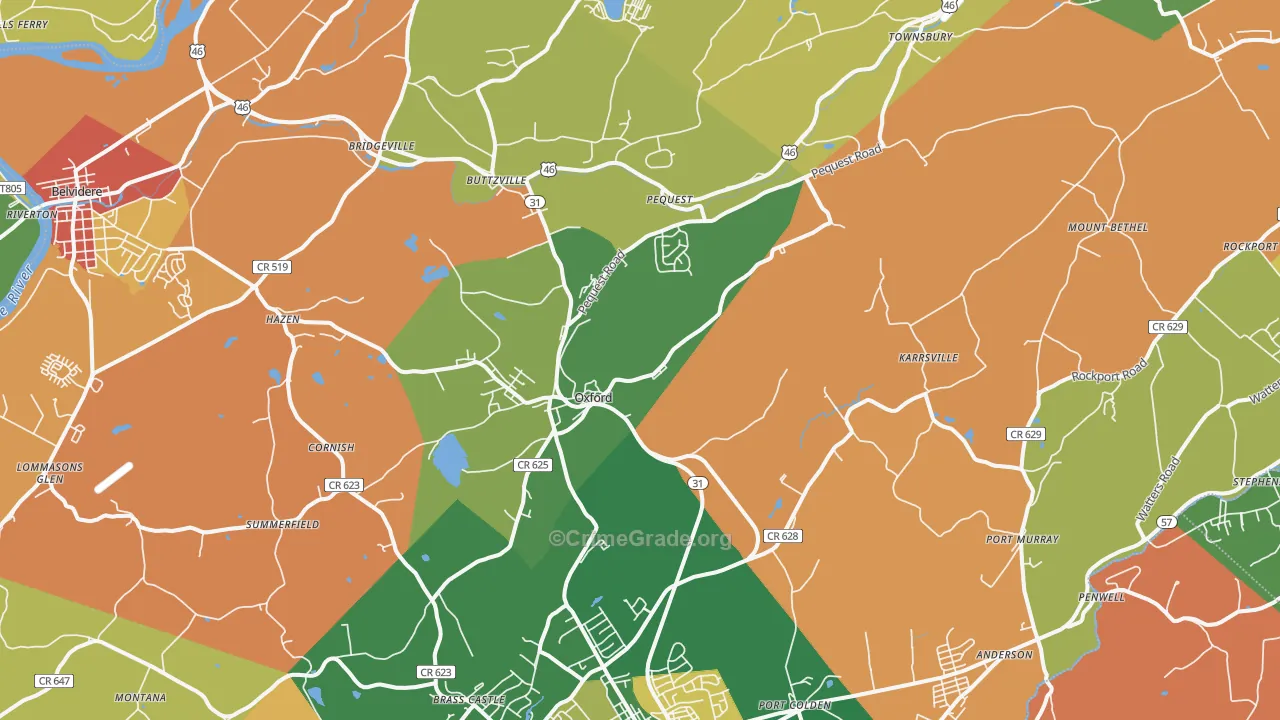 Oxford, NJ Map of Burglary Rates
