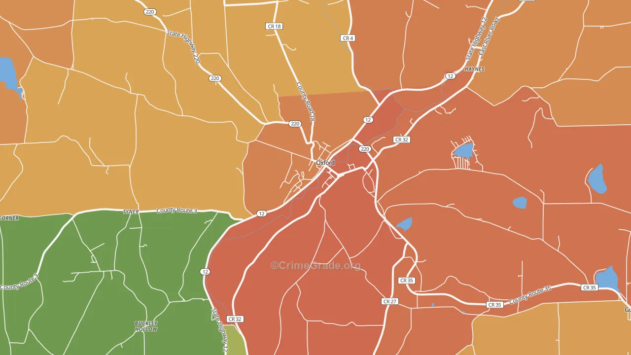 Oxford, NY Map of Burglary Rates
