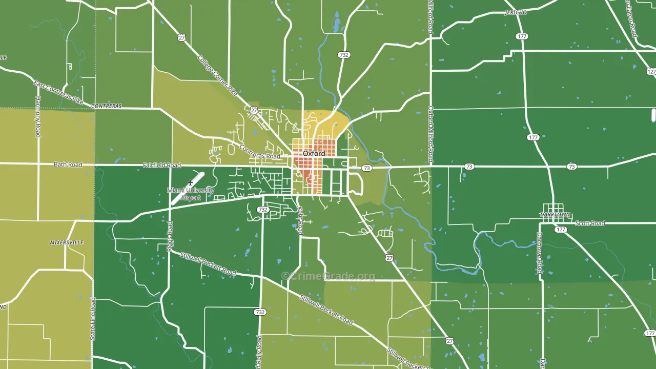 Oxford, OH Map of Burglary Rates