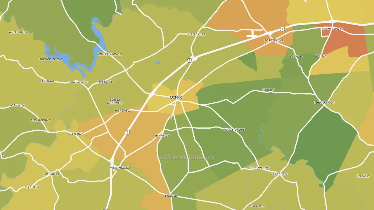 Oxford, PA Map of Burglary Rates