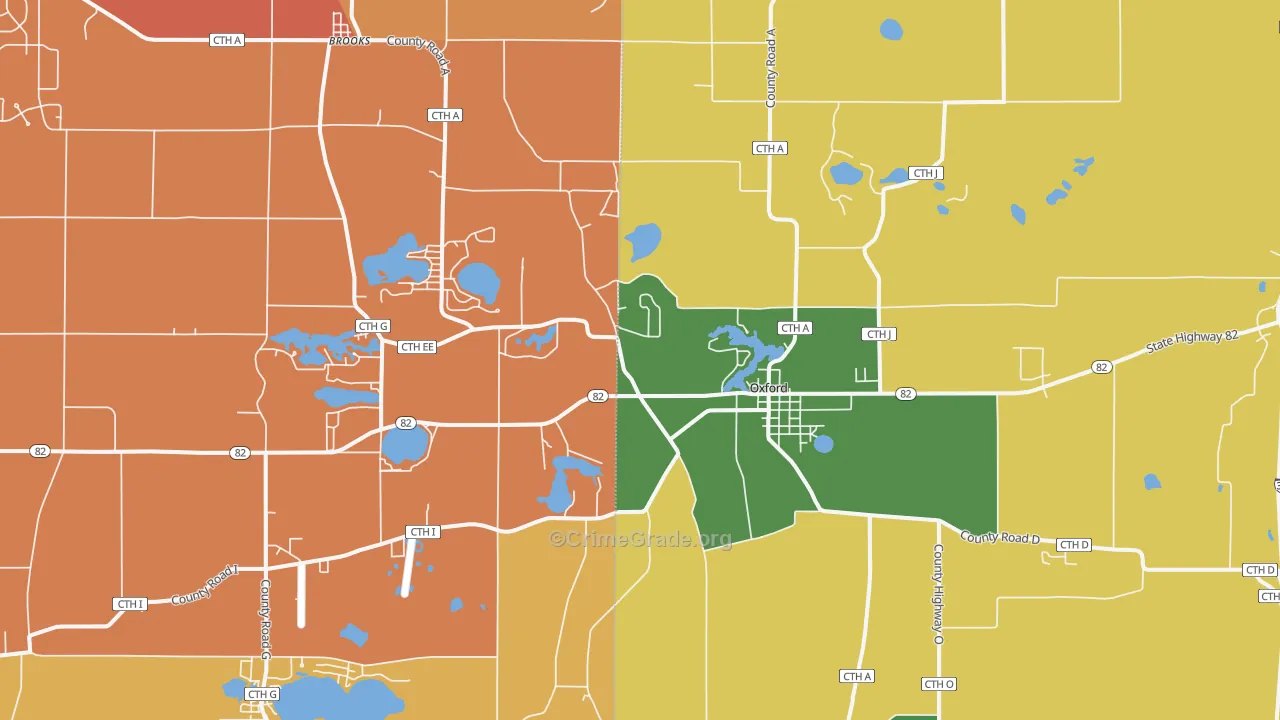 Oxford, WI Map of Burglary Rates