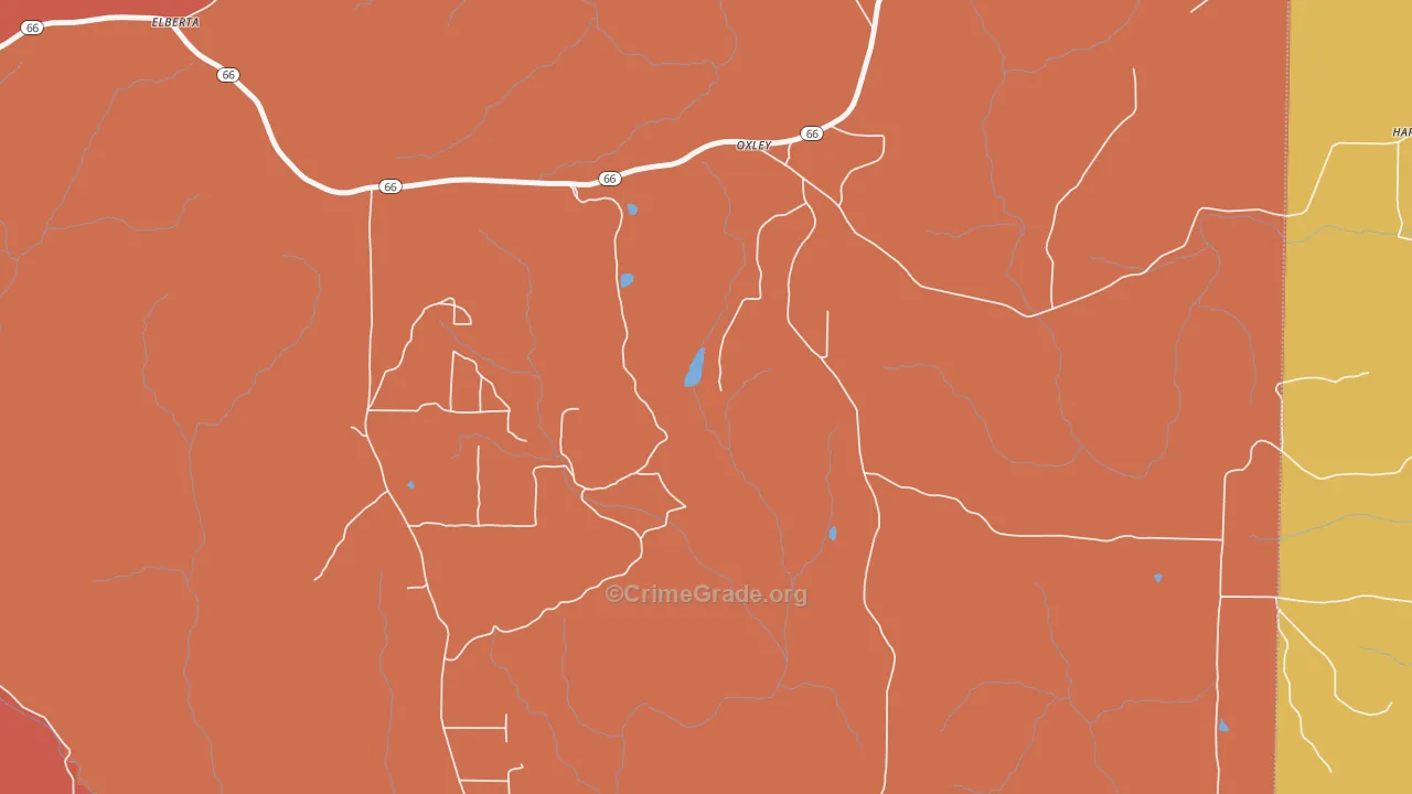 Oxley, AR Map of Burglary Rates
