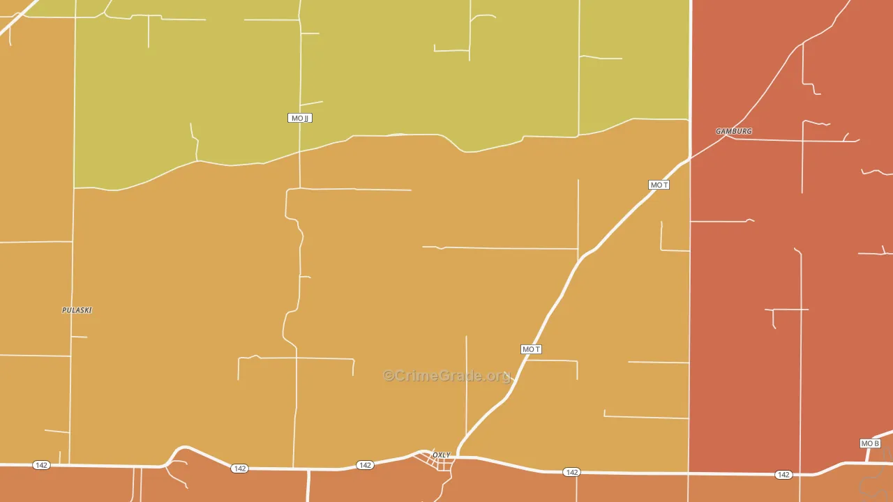 Oxly, MO Map of Burglary Rates