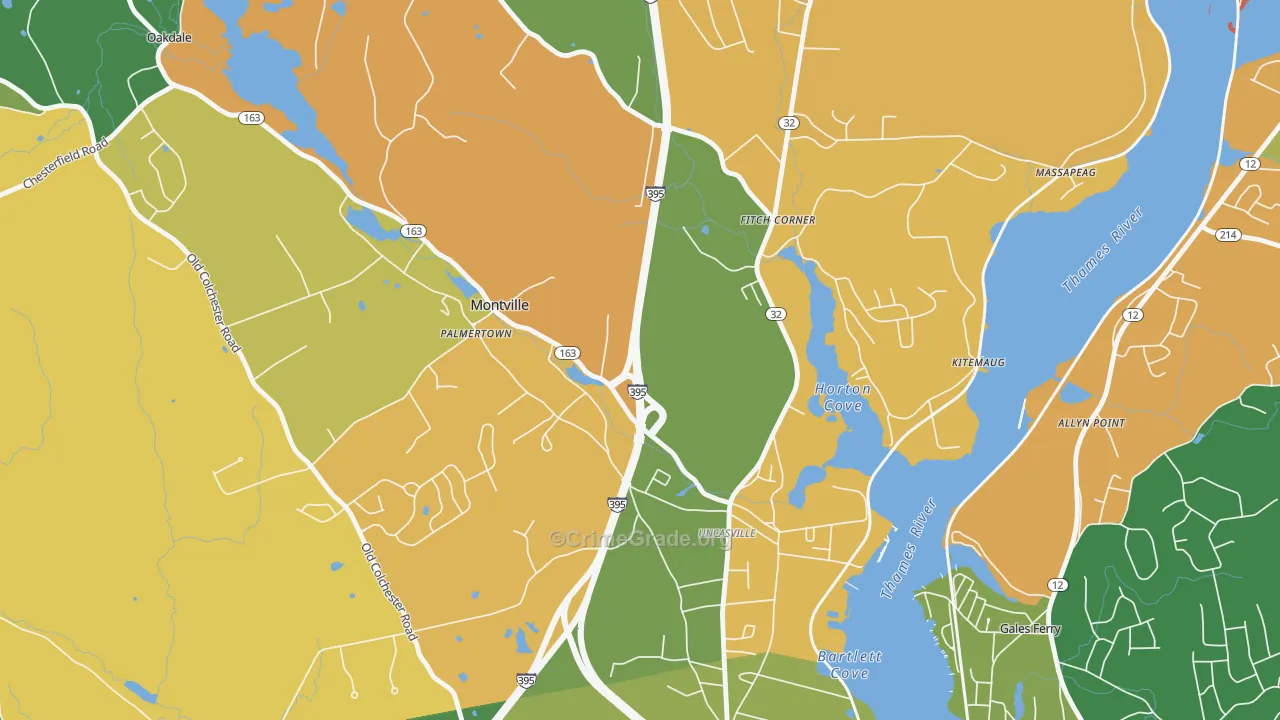 Oxoboxo River, CT Map of Burglary Rates