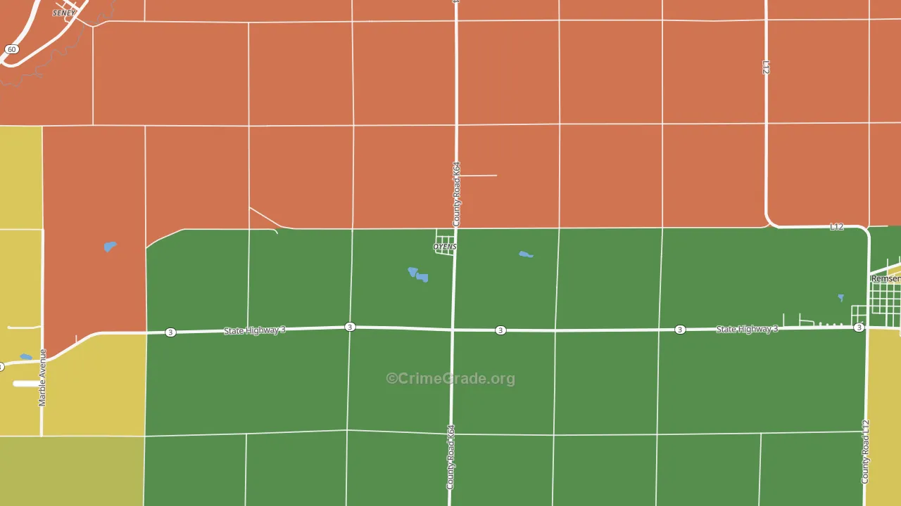Oyens, IA Map of Burglary Rates