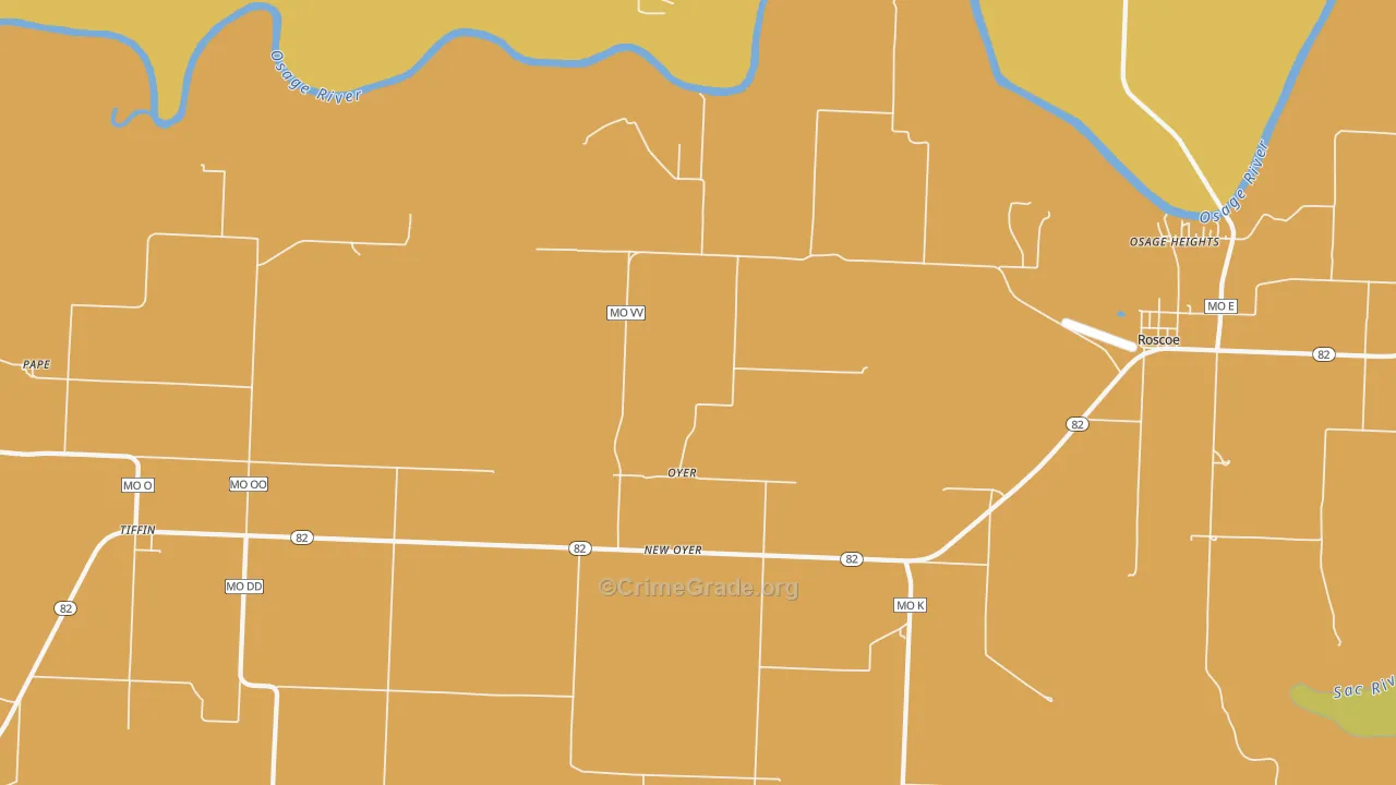 Oyer, MO Map of Burglary Rates