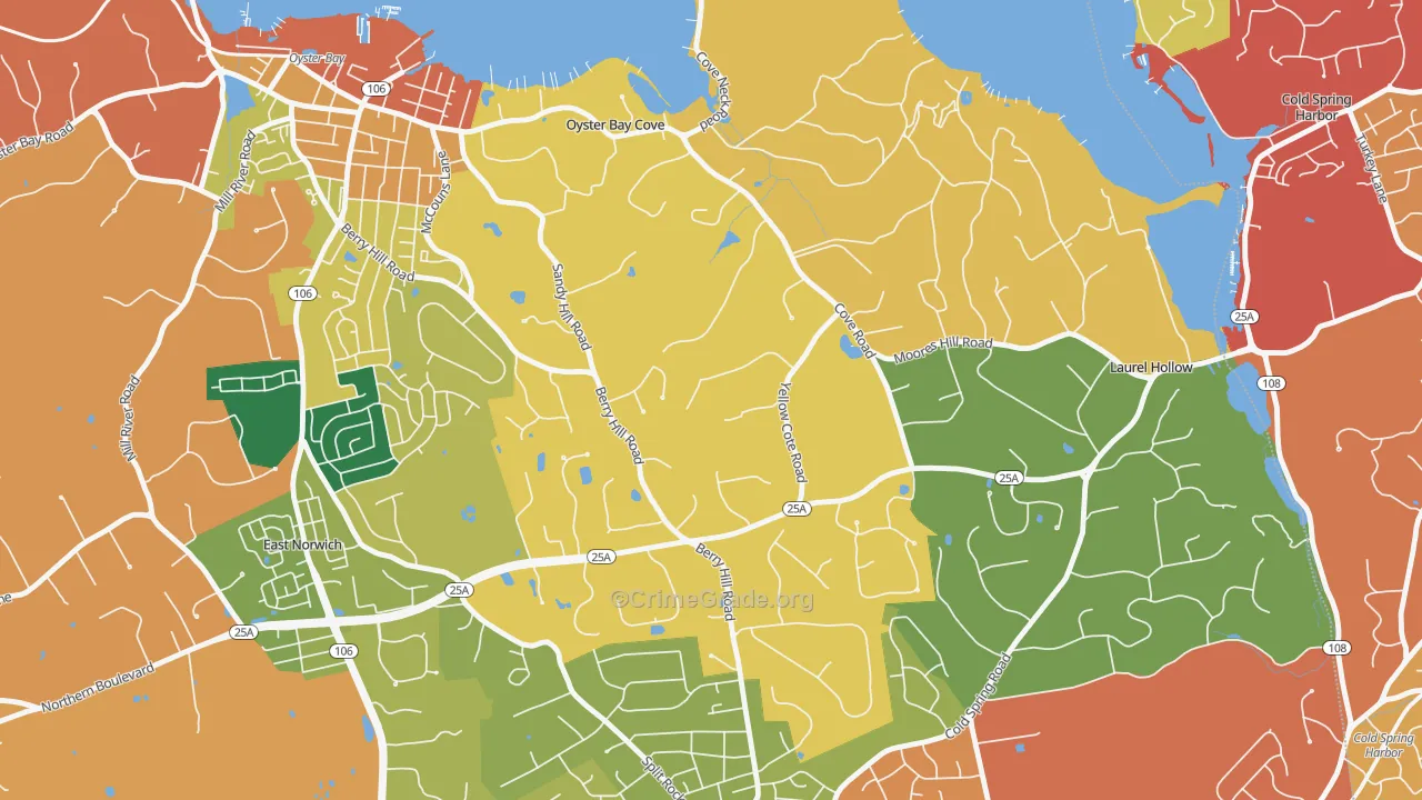 Oyster Bay Cove, NY Map of Burglary Rates