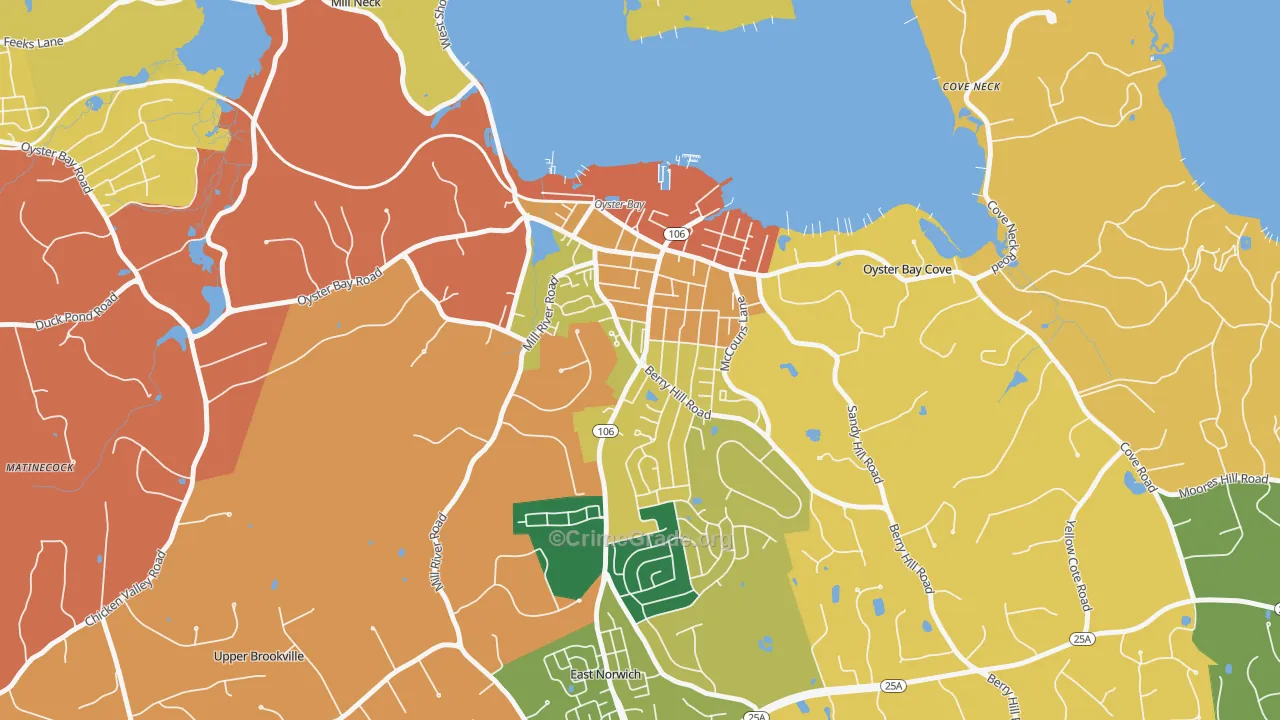 Oyster Bay, NY Map of Burglary Rates