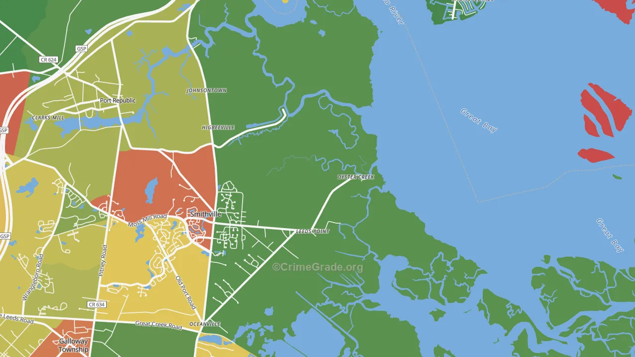 Oyster Creek, NJ Map of Burglary Rates
