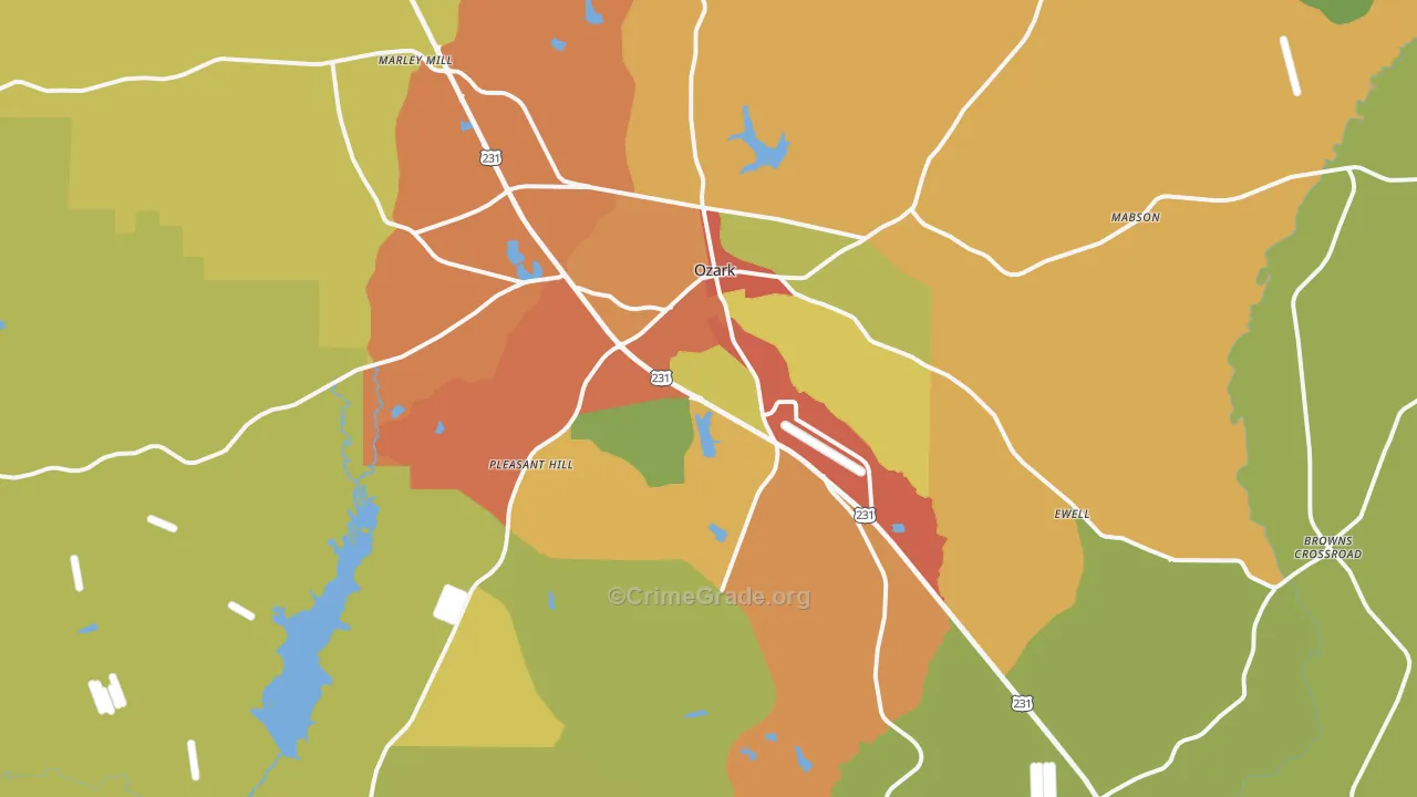 Ozark, AL Map of Burglary Rates