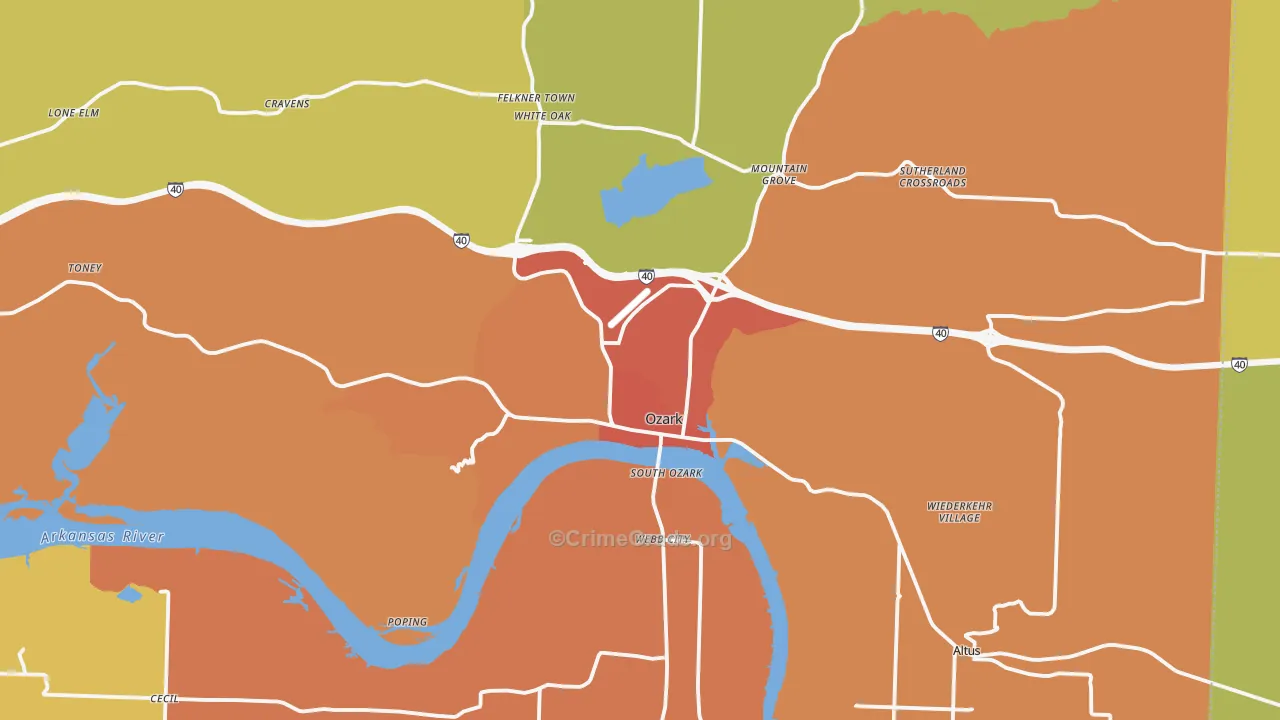 Ozark, AR Map of Burglary Rates