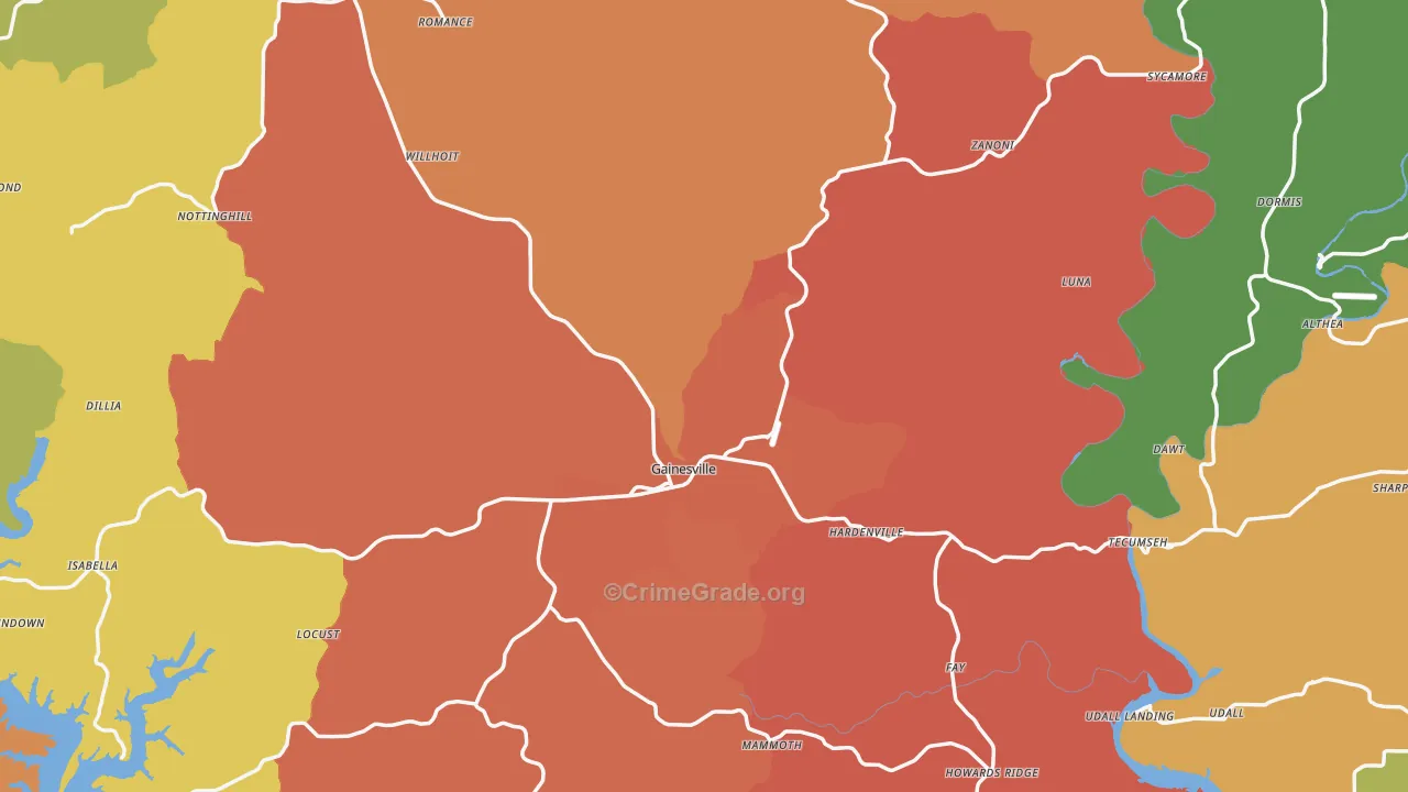 Ozark County, MO Map of Burglary Rates