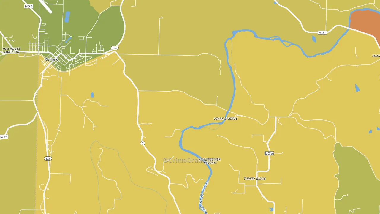 Ozark Springs, MO Map of Burglary Rates