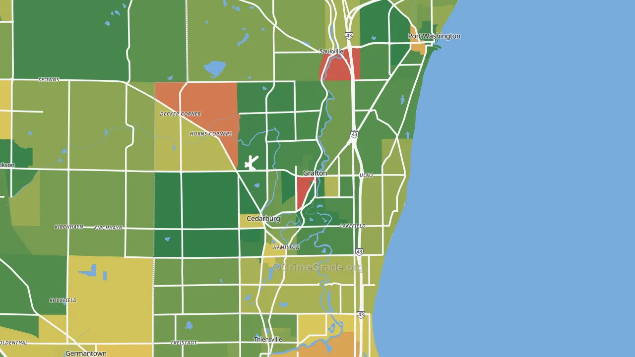 Ozaukee County, WI Map of Burglary Rates
