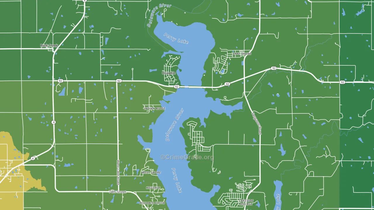 Ozawkie, KS Map of Burglary Rates