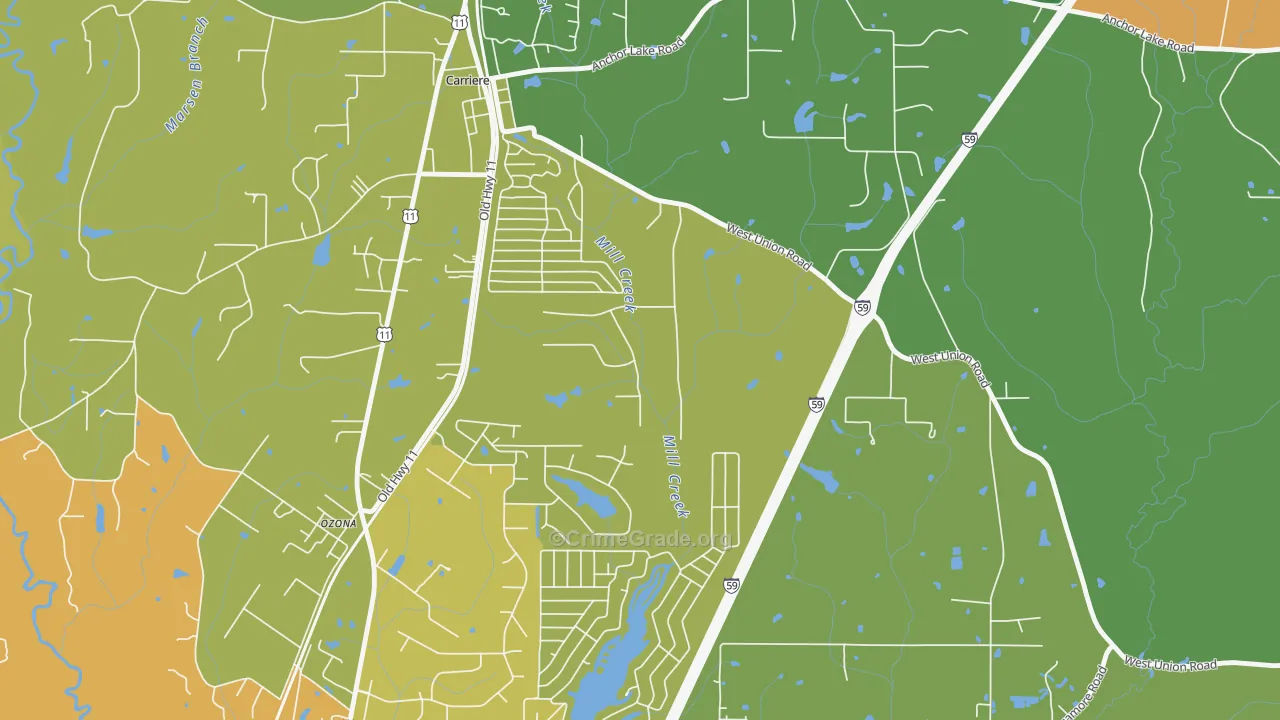 Ozona, MS Map of Burglary Rates