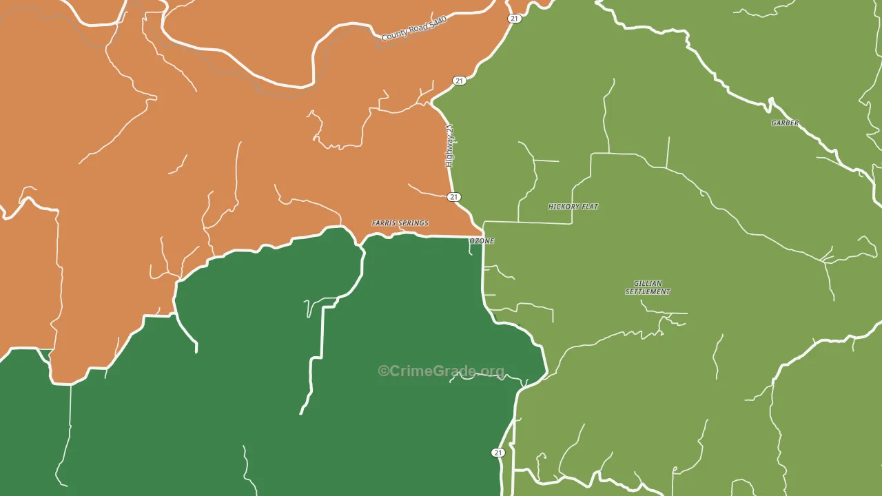 Ozone, AR Map of Burglary Rates