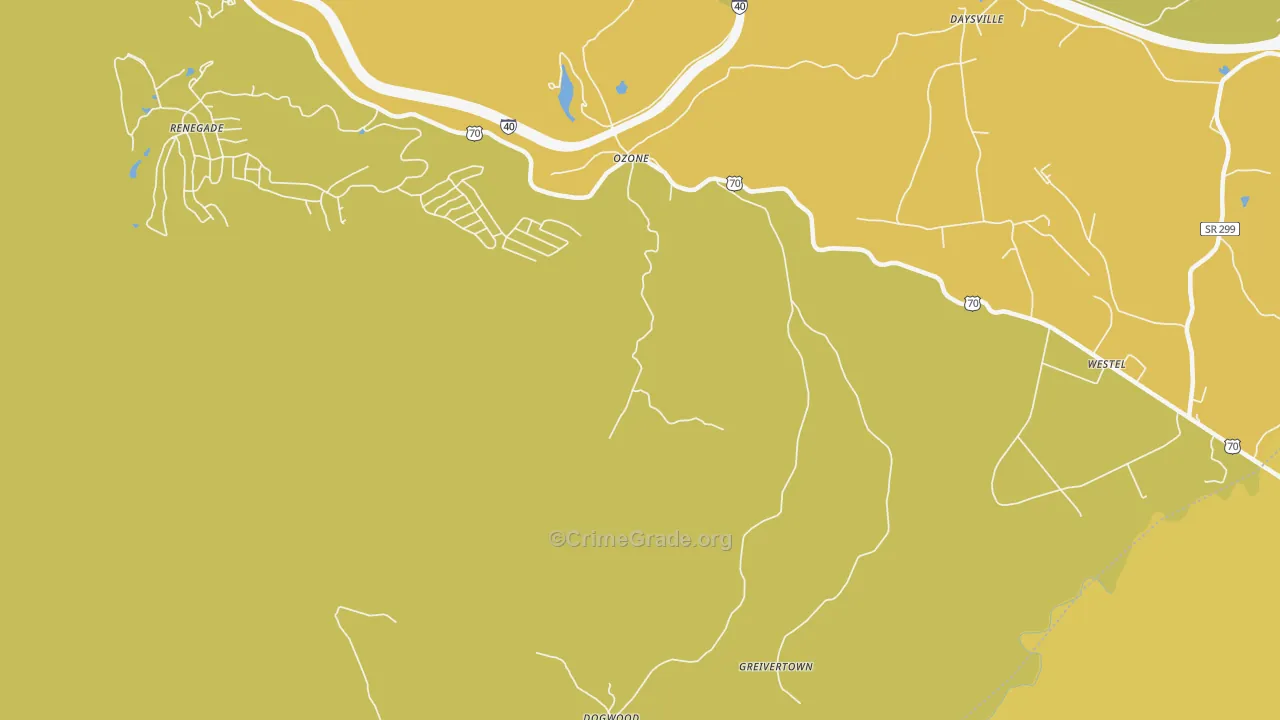 Ozone, TN Map of Burglary Rates