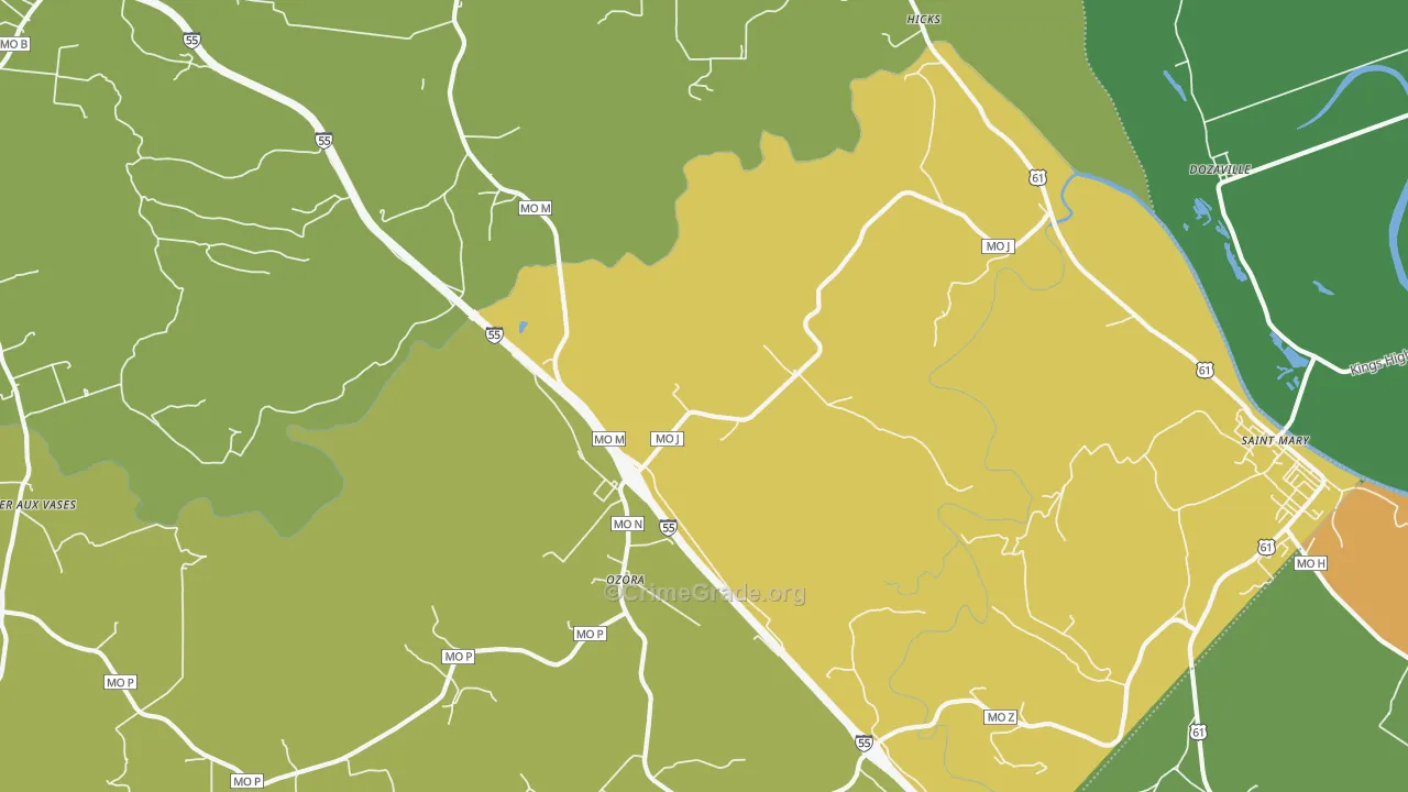 Ozora, MO Map of Burglary Rates