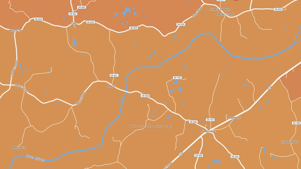 Paces, VA Map of Burglary Rates