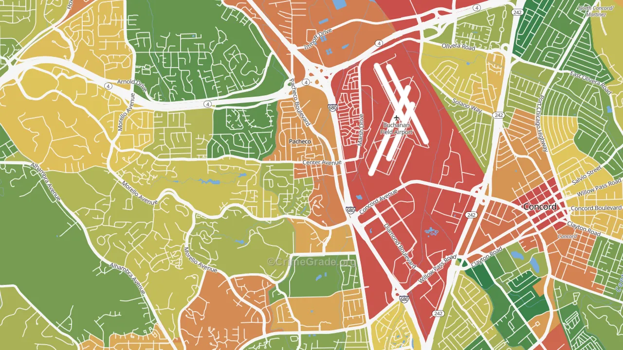 Pacheco-Martinez, Martinez, CA Map of Burglary Rates