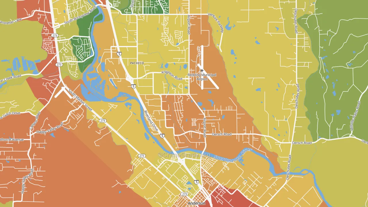 Pacheco, Redding, CA Map of Burglary Rates