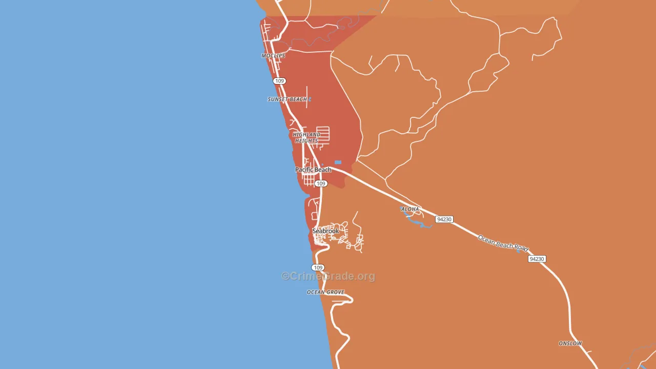 Pacific Beach, WA Map of Burglary Rates