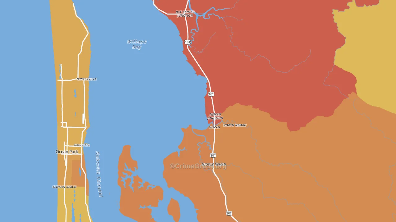 Pacific County, WA Map of Burglary Rates