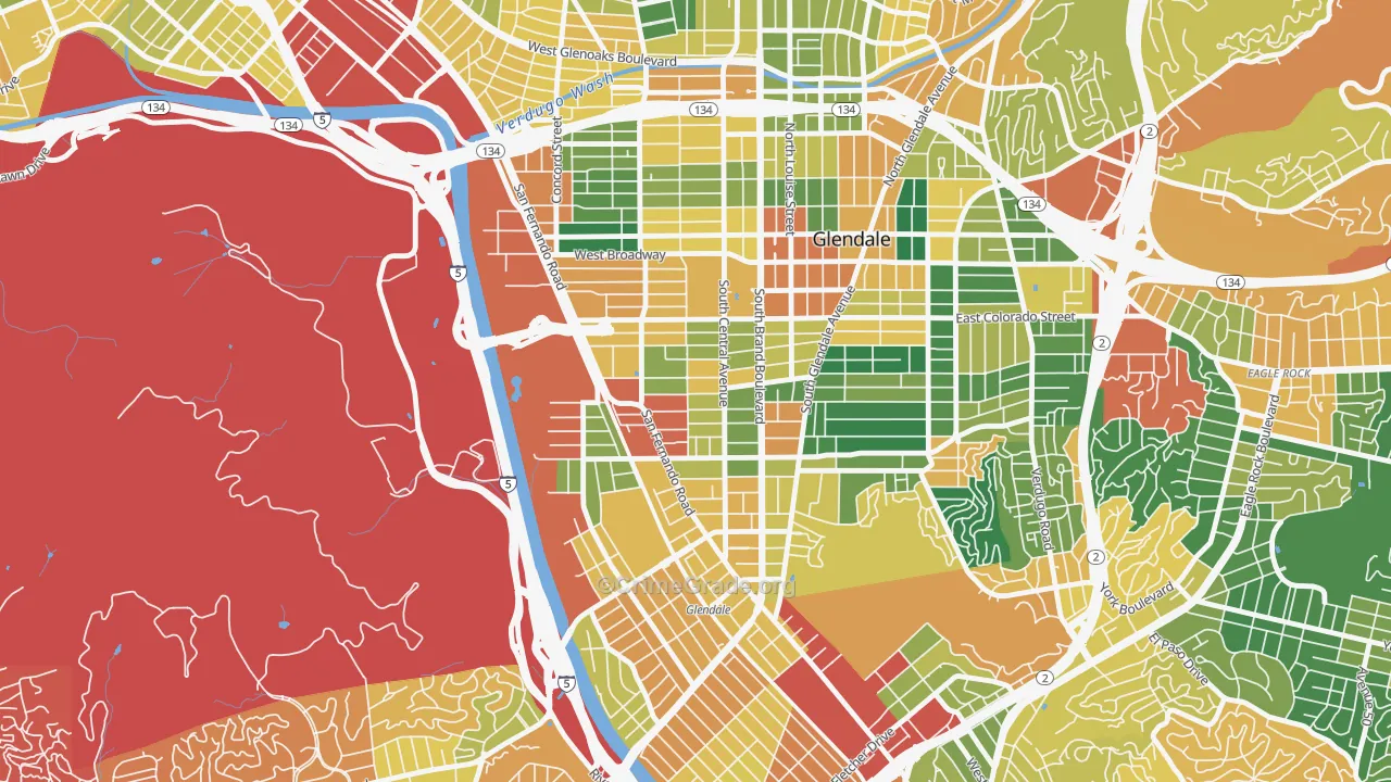 Pacific Edison, Glendale, CA Map of Burglary Rates