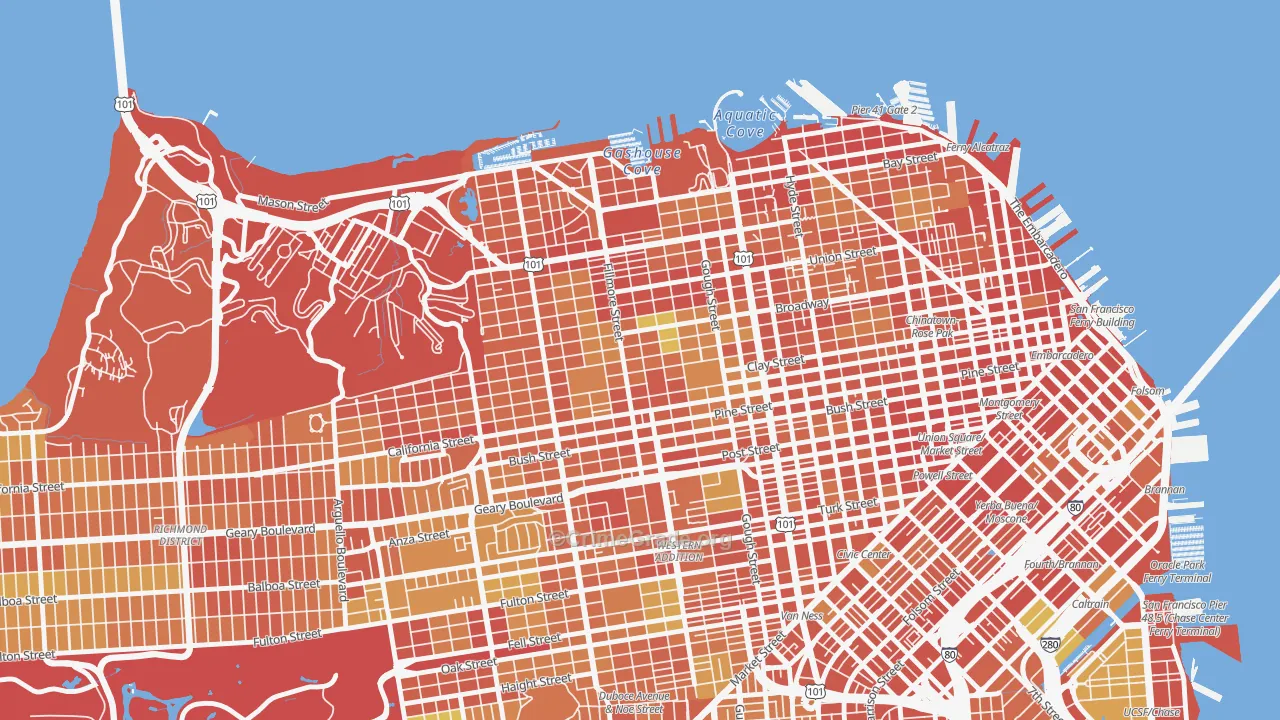 Pacific Heights, San Francisco, CA Map of Burglary Rates