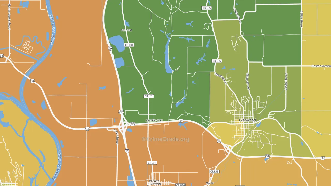 Pacific Junction, IA Map of Burglary Rates